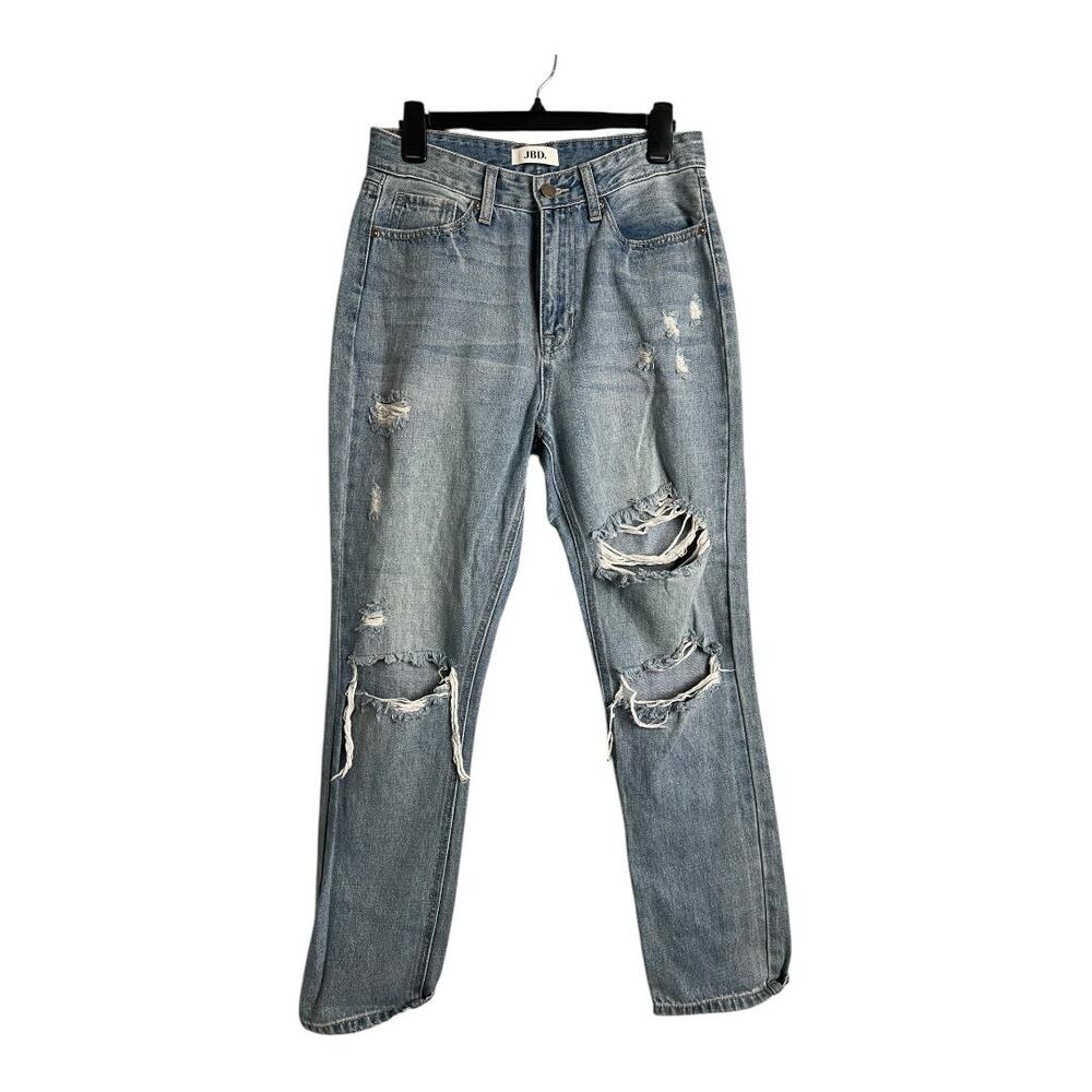 JBD Just Black Distressed Boyfriend Jeans Women's 27 Light Wash Ripped Denim
